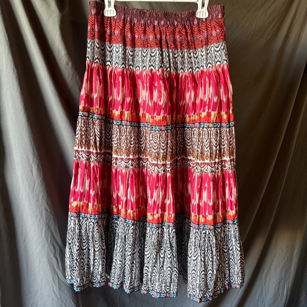 ELEMENTZ Patterned Maxi Skirt Ribbon Detail 100% Cotton Boho Eclectic MEDIUM